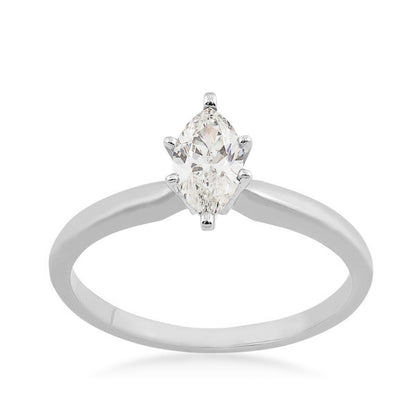 1/2 ct. tw. AAA Quality Marquise Diamond Solitaire Engagement Ring in 14K White Gold