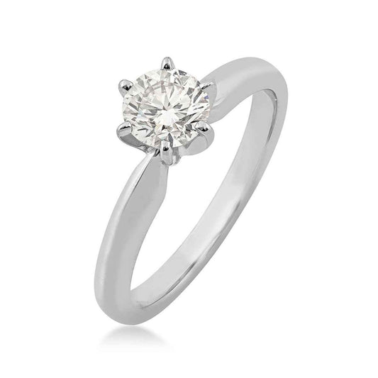 Natural 1 ct. tw. Round Brilliant Diamond Solitaire Engagement Ring in 14K White Gold front view