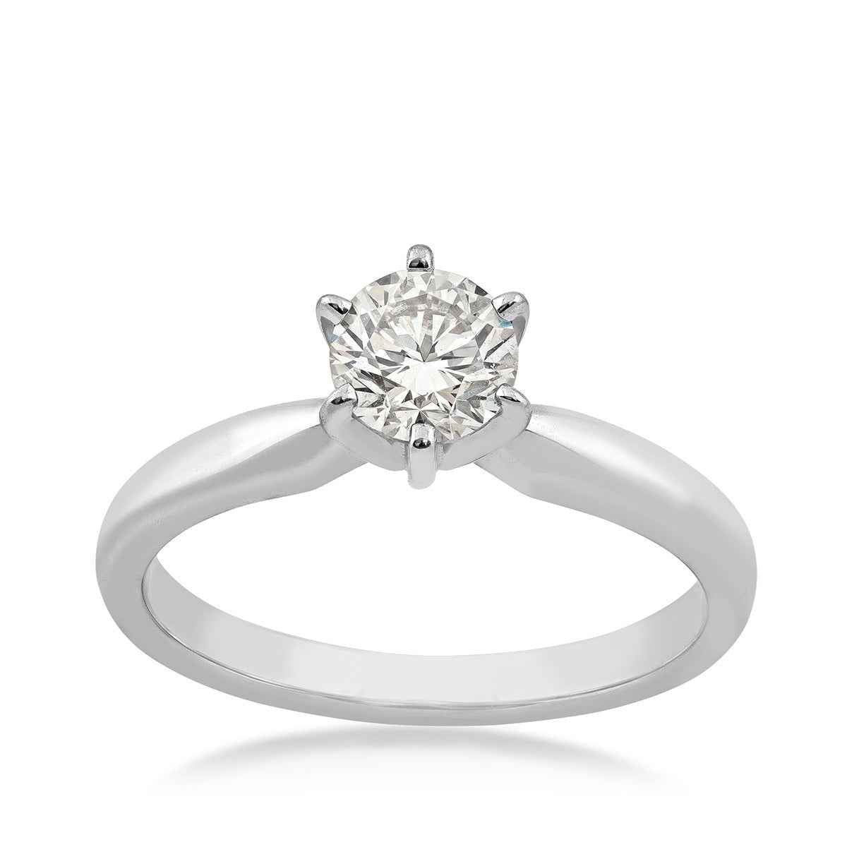 Natural 1 ct. tw. Round Brilliant Diamond Solitaire Engagement Ring in 14K White Gold