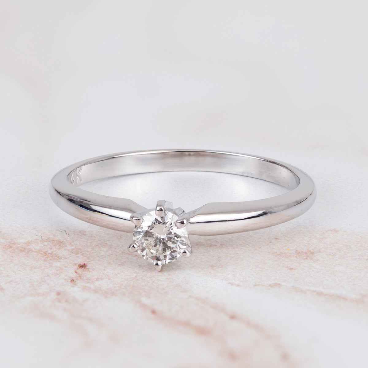 Natural 1/4 ct. tw. Round Brilliant Diamond Solitaire Engagement Ring in 14K White Gold close-up detail
