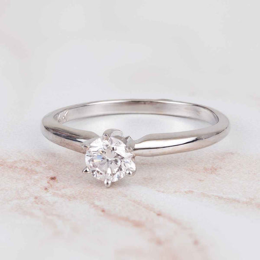 Natural 1/2 ct. tw. Round Brilliant Diamond Solitaire Engagement Ring in 14K White Gold close-up detail