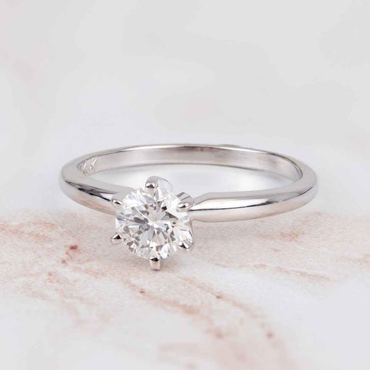 Natural 3/4 ct. tw. Round Brilliant Diamond Solitaire Engagement Ring in 14K White Gold front view