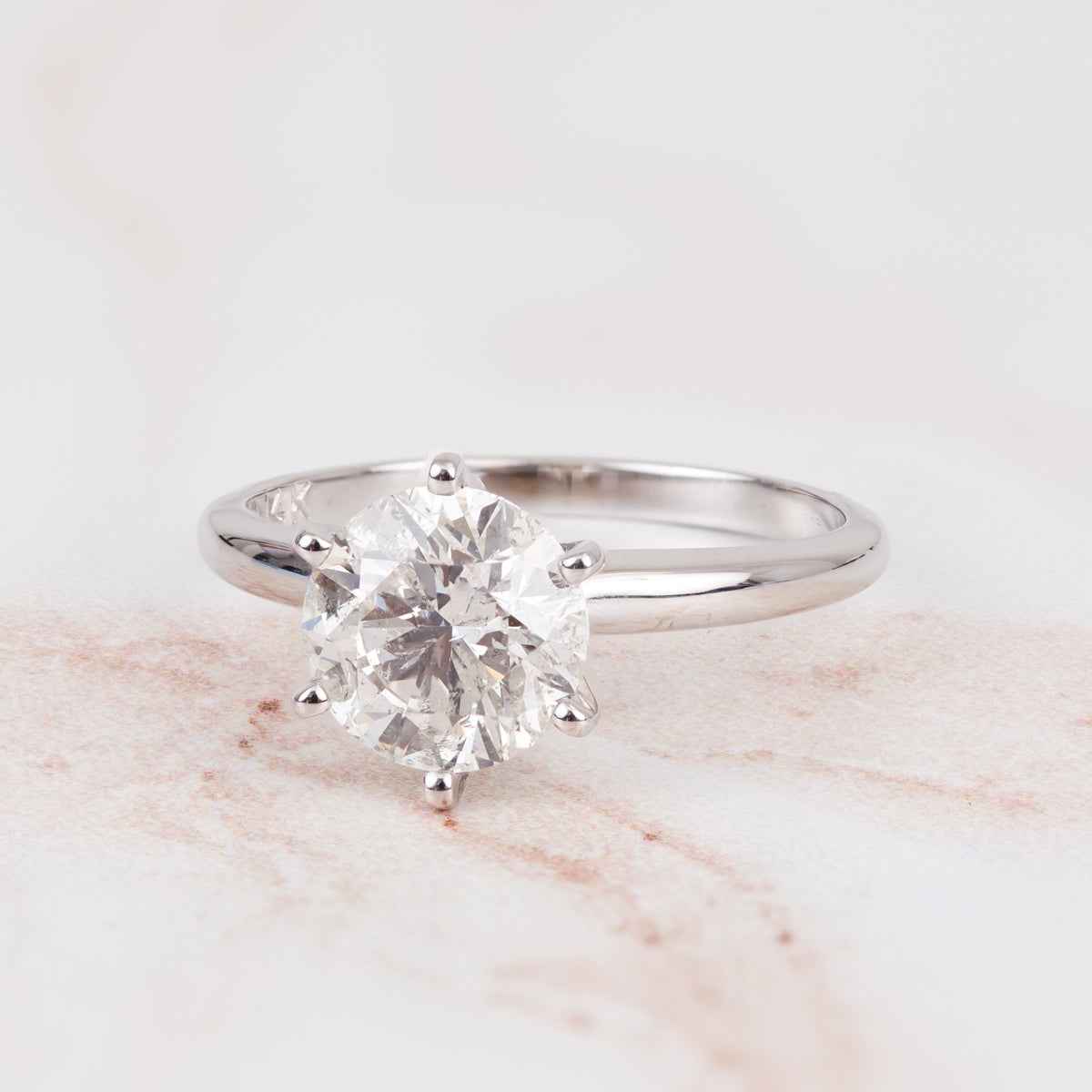 2 ct. tw. A Quality Round Brilliant Diamond Solitaire Engagement Ring in 14K White Gold close-up detail