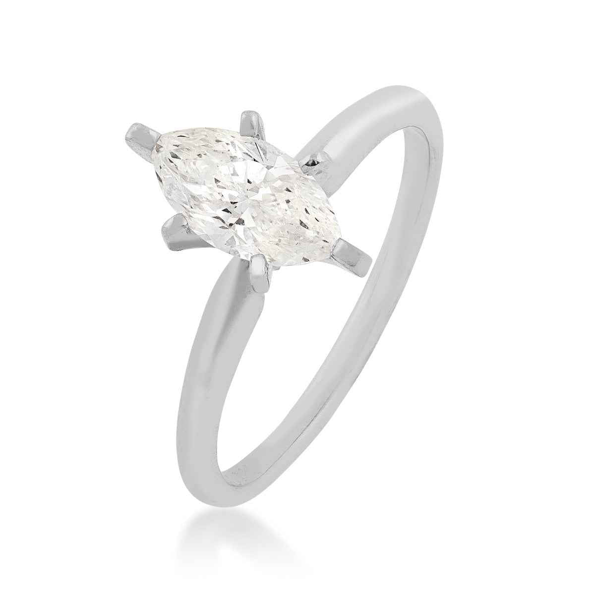 Natural 1 ct. tw. Marquise Diamond Solitaire Engagement Ring in 14K White Gold front view