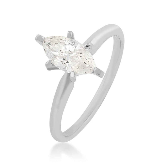 Natural 1 ct. tw. Marquise Diamond Solitaire Engagement Ring in 14K White Gold front view