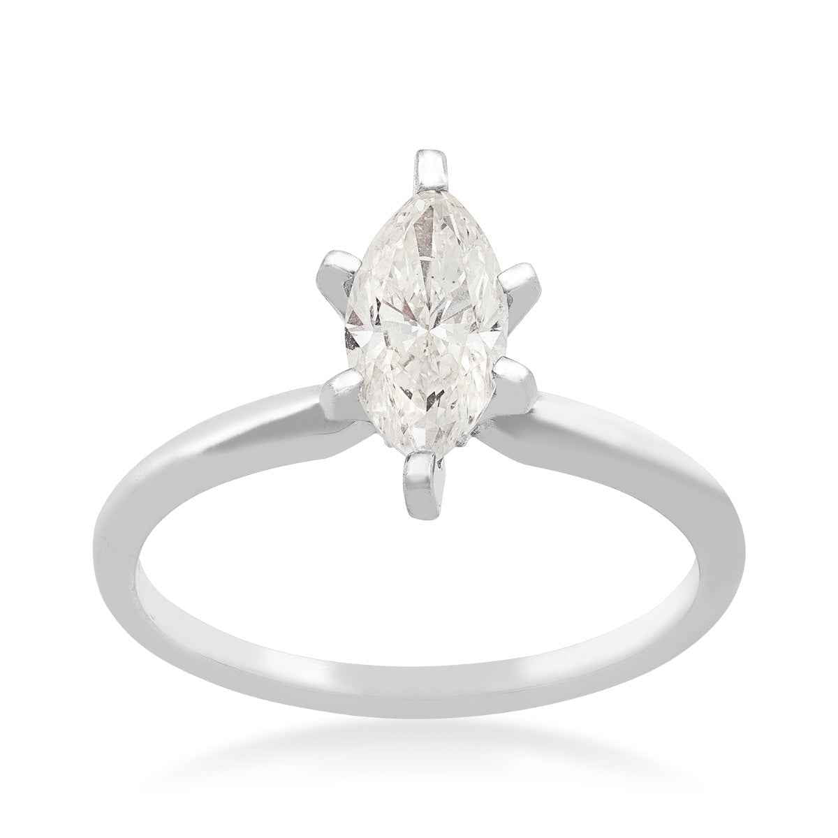 Natural 1 ct. tw. Marquise Diamond Solitaire Engagement Ring in 14K White Gold