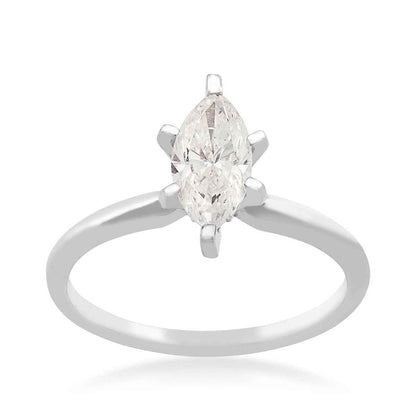 Natural 1 ct. tw. Marquise Diamond Solitaire Engagement Ring in 14K White Gold