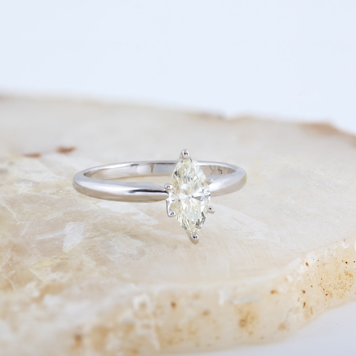 Natural 3/4 ct. tw. Marquise Diamond Solitaire Engagement Ring in 14K White Gold close-up detail