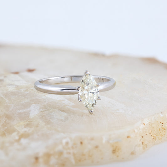 Natural 3/4 ct. tw. Marquise Diamond Solitaire Engagement Ring in 14K White Gold close-up detail