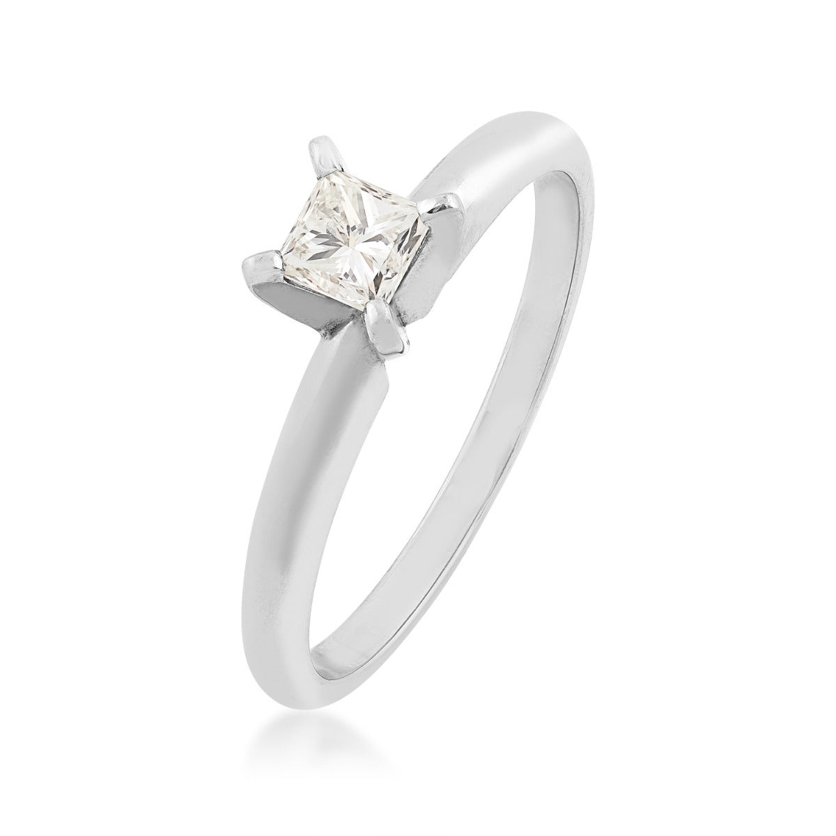 1/3 ct. tw. AAA Quality Princess Cut Diamond Solitaire Engagement Ring in 14K White Gold front view