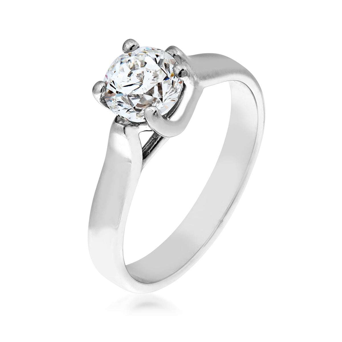 3/4 ct. tw. AAA Quality Round Brilliant Diamond Solitaire Engagement Ring in 14K White Gold front view