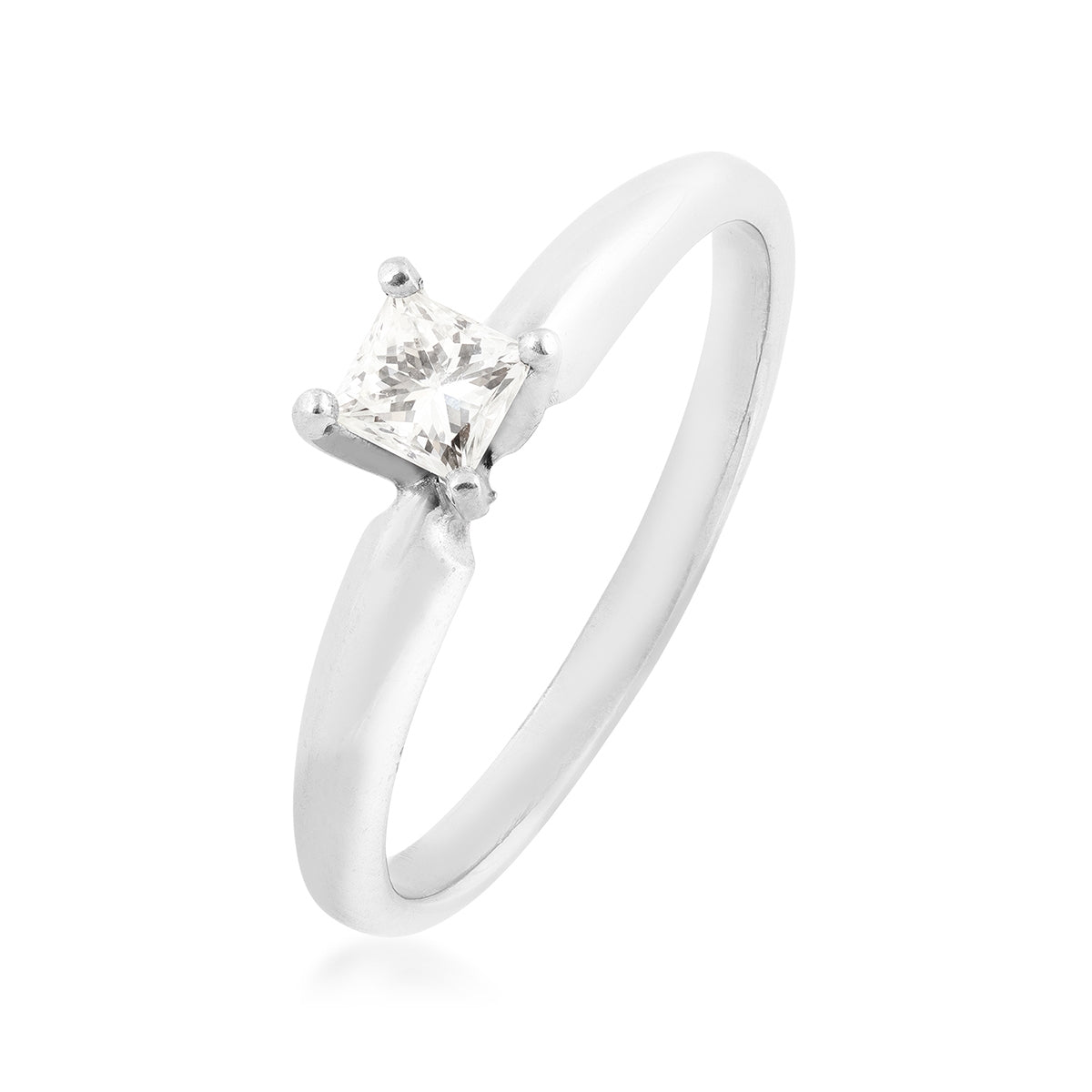 1/4 ct. tw. A Quality Princess Cut Diamond Solitaire Engagement Ring in 14K White Gold front view