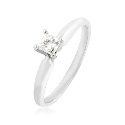 1/4 ct. tw. A Quality Princess Cut Diamond Solitaire Engagement Ring in 14K White Gold front view