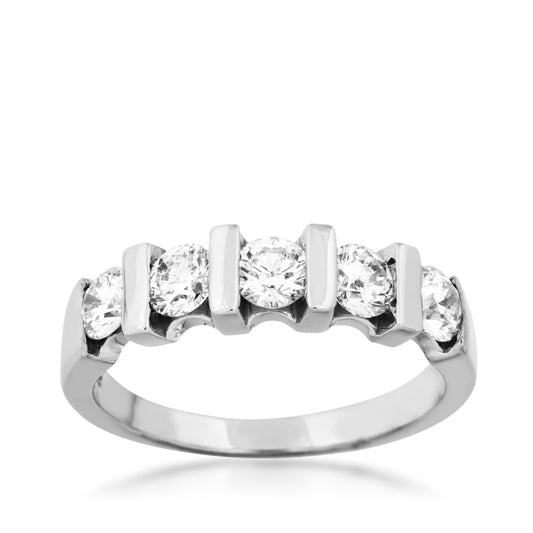 1 ct. tw. Round Channel Set 5-Stone Diamond Anniversary Ring in 14K White Gold