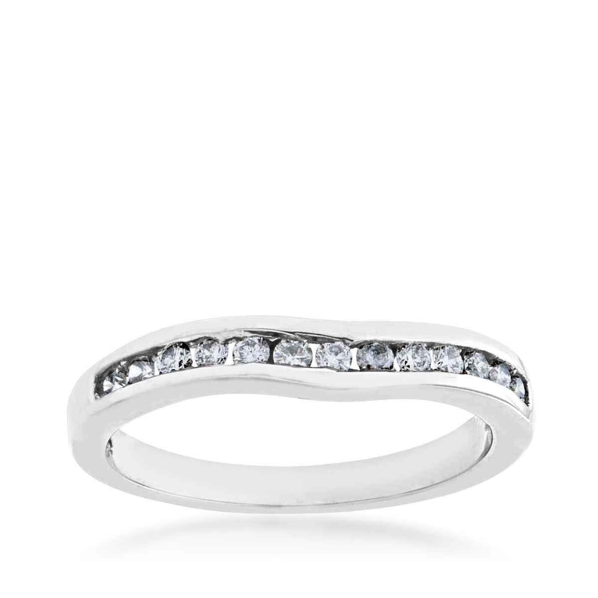 1/4 ct. tw. Round Closed Channel Set Curved Diamond Anniversary Ring in 14K White Gold