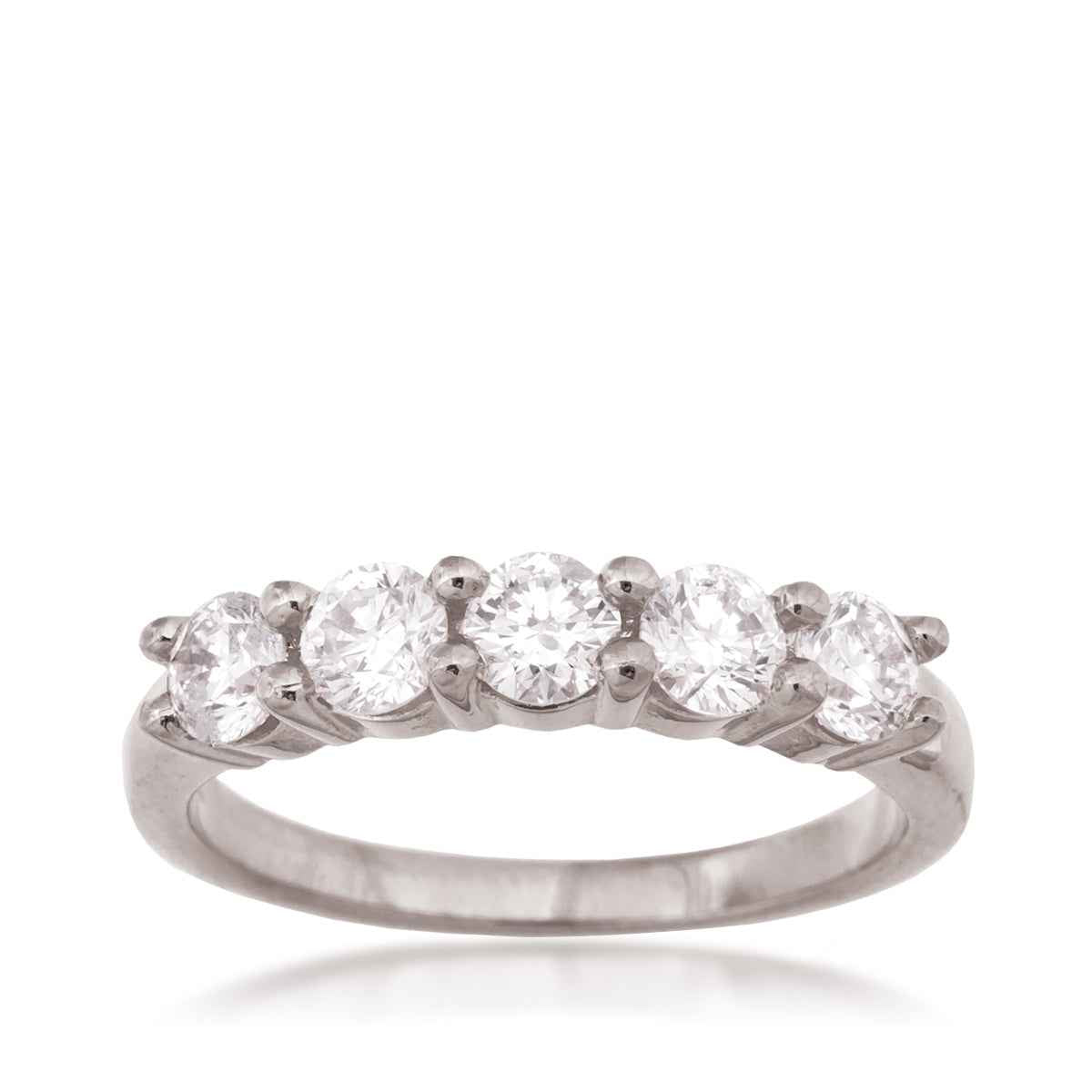 1 ct. tw. Round Brilliant Prong-Set 5-Stone Diamond Anniversary Ring in 14K White Gold