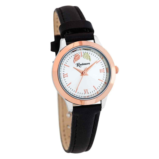Rushmore Ladies' Black Hills Gold Pink and White Stainless Steel Watch with Leather Band and White Dial