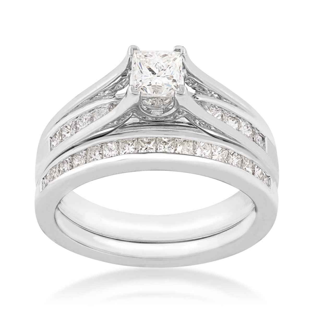 Natural 1-1/2 ct. tw. Princess Cut Diamond Wedding Set in 14K White Gold