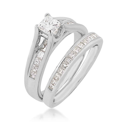 Natural 1-1/2 ct. tw. Princess Cut Diamond Wedding Set in 14K White Gold close-up detail