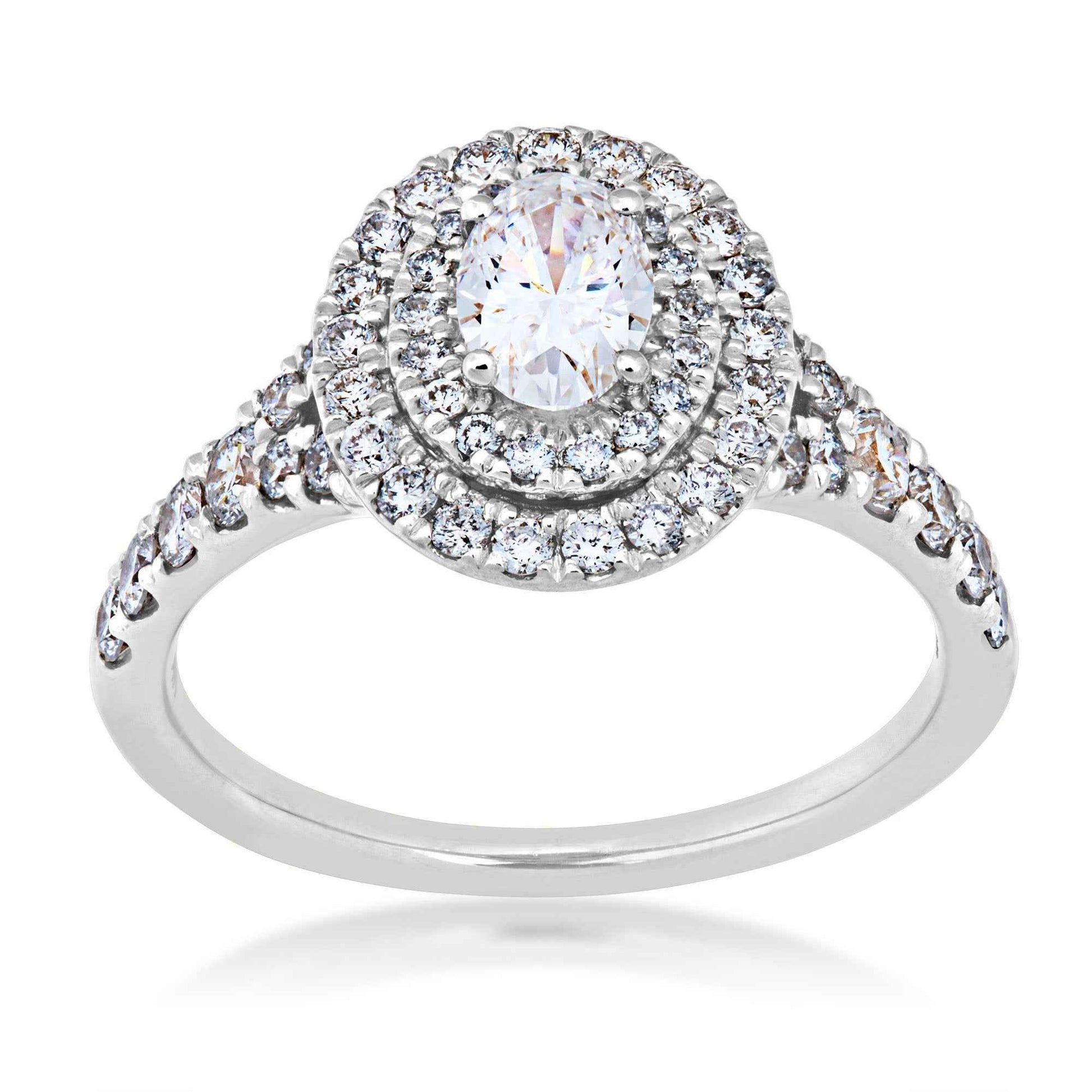 Natural 1-1/4 ct. tw. Oval Diamond Double Halo Split Shank Engagement Ring in 14K White Gold