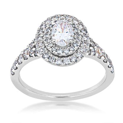 Natural 1-1/4 ct. tw. Oval Diamond Double Halo Split Shank Engagement Ring in 14K White Gold