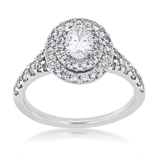 Natural 1-1/4 ct. tw. Oval Diamond Double Halo Split Shank Engagement Ring in 14K White Gold