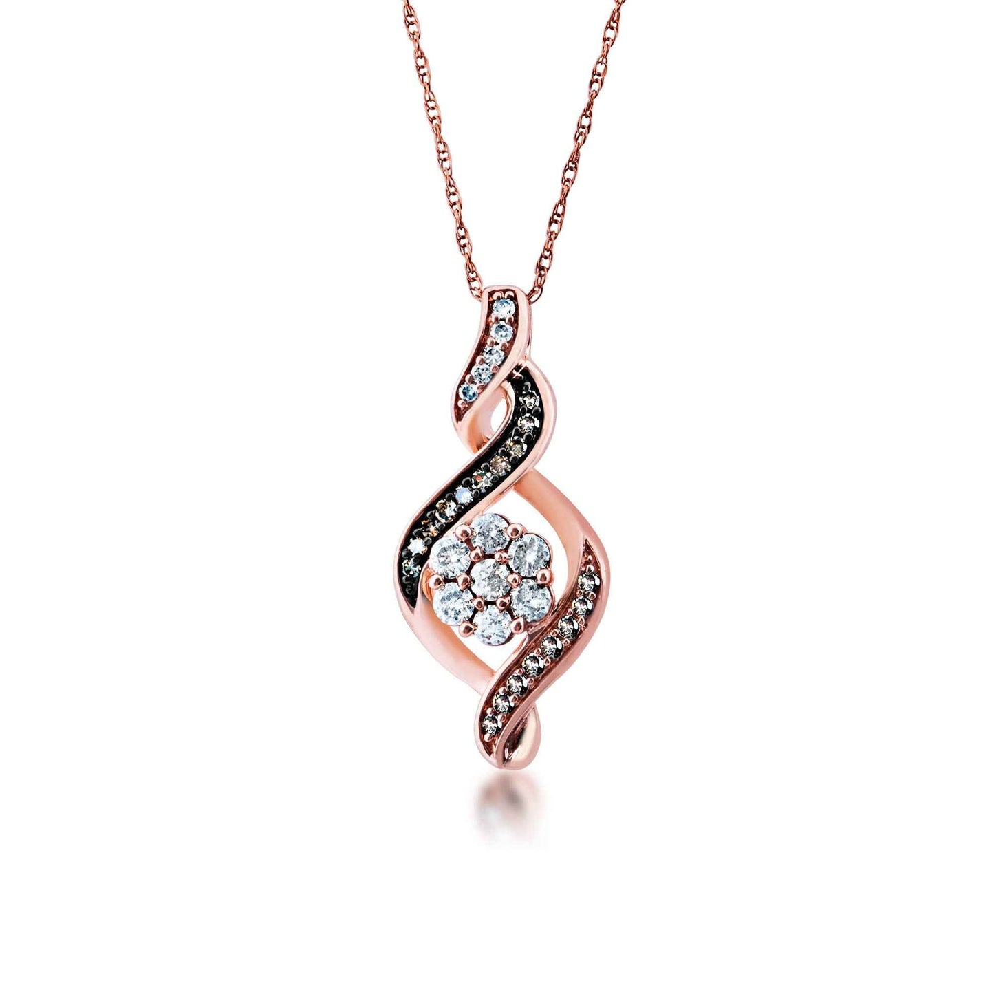 Mocha Collection 1/2 ct. tw. Round Mocha & White Diamond Cluster Twist Fashion Pendant in 10K Pink Gold