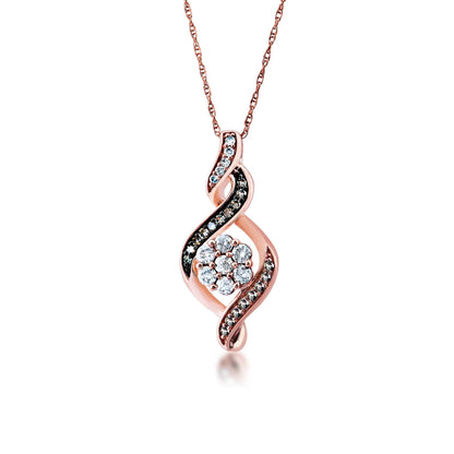 Mocha Collection 1/2 ct. tw. Round Mocha & White Diamond Cluster Twist Fashion Pendant in 10K Pink Gold