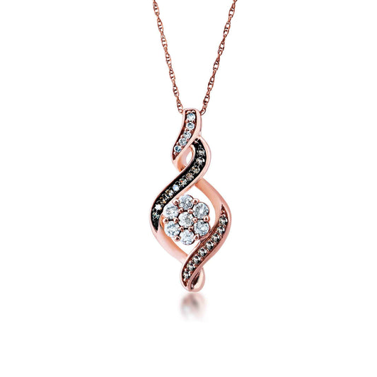 Mocha Collection 1/2 ct. tw. Round Mocha & White Diamond Cluster Twist Fashion Pendant in 10K Pink Gold