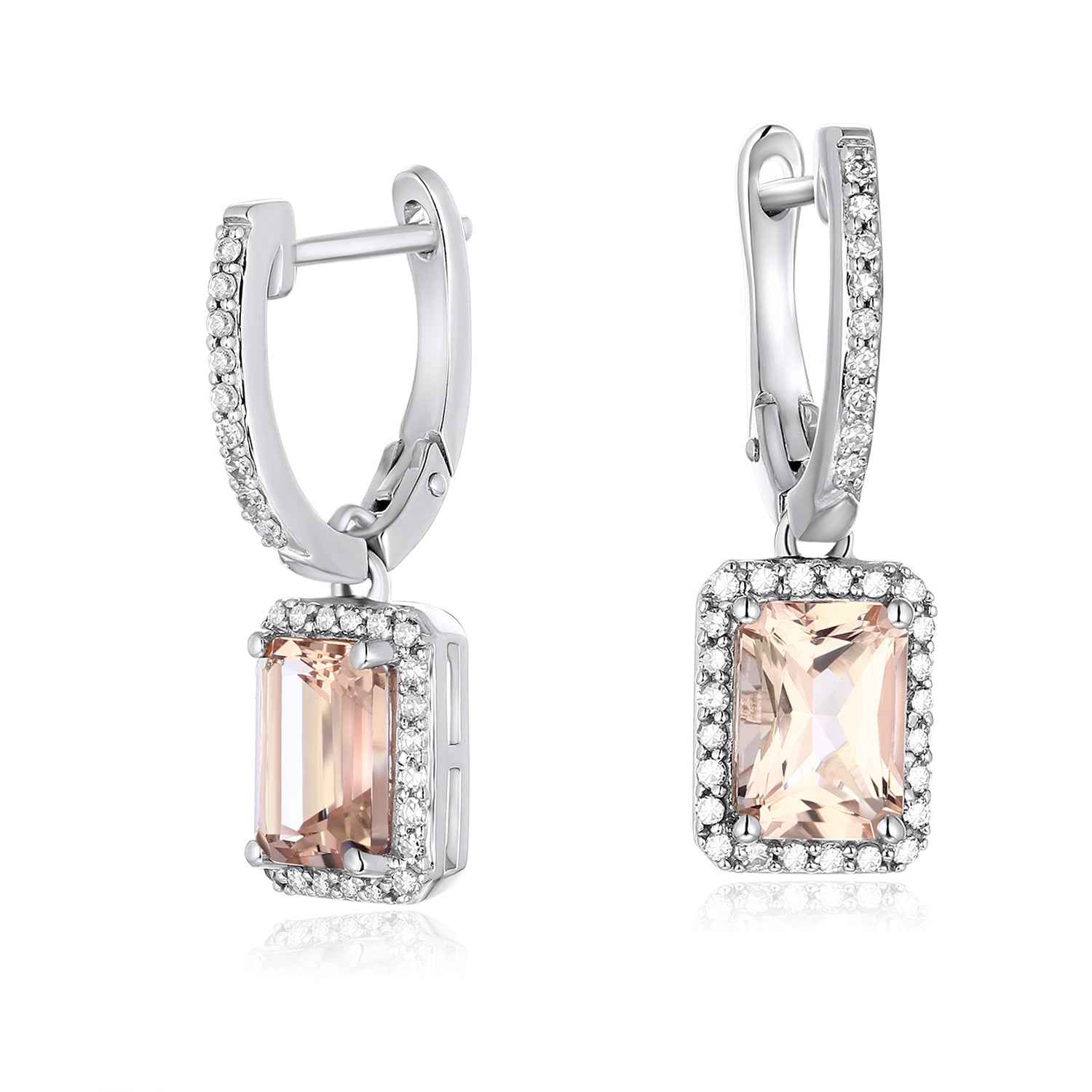 Morganite and 1/4 ct. tw. Diamond Fashion Dangle Earrings in 10K White Gold