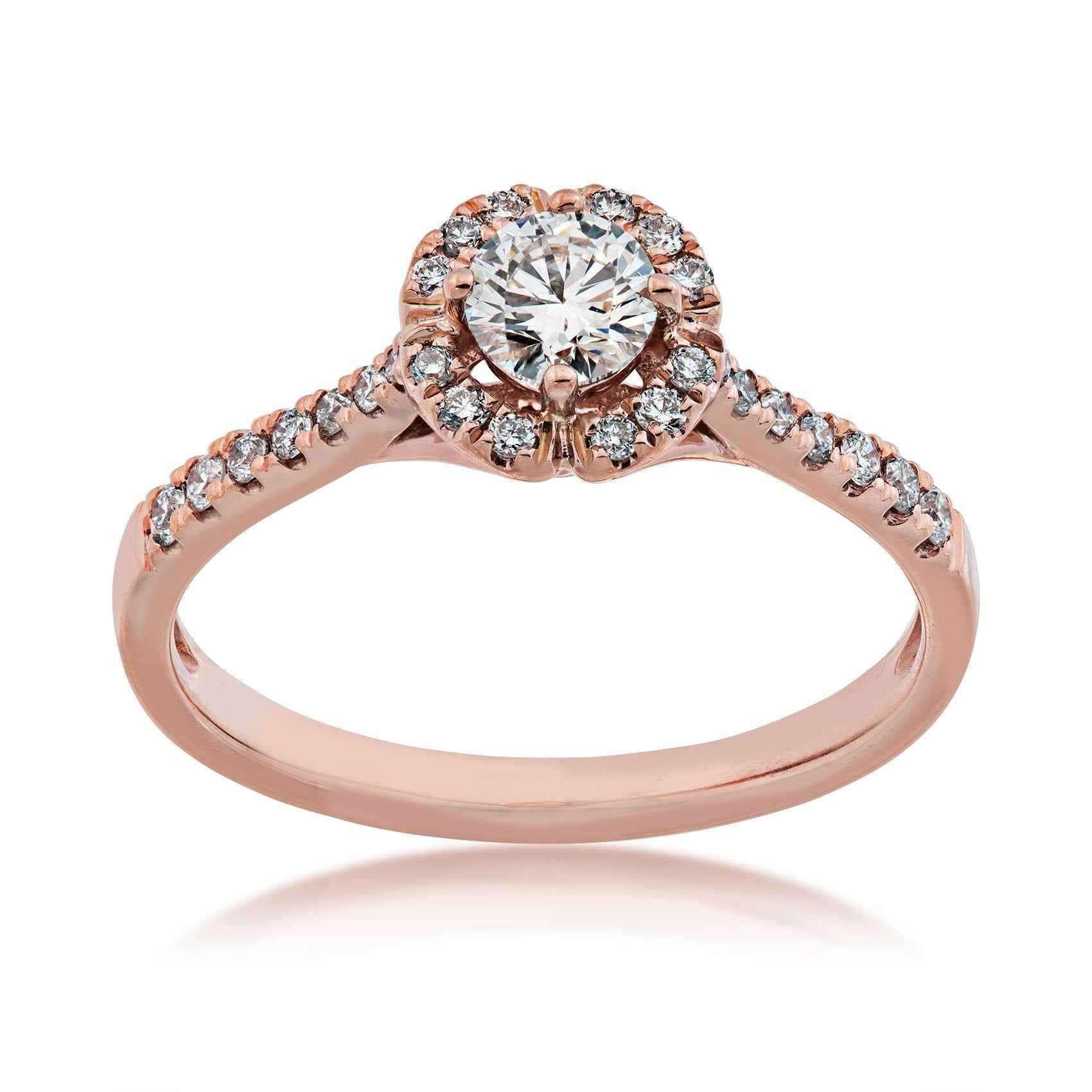 Canadian Rocks 1/3 ct. Round Diamond with 1/5 ct. Diamond Halo & Band Engagement Ring in 14K Pink Gold