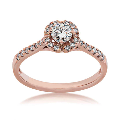 Canadian Rocks 1/3 ct. Round Diamond with 1/5 ct. Diamond Halo & Band Engagement Ring in 14K Pink Gold