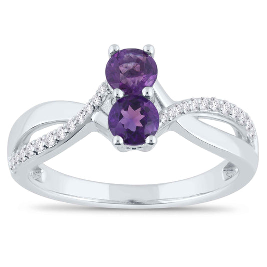 Amethyst and 1/7 ct. tw. Diamond Two-Stone Fashion Ring in 10K White Gold