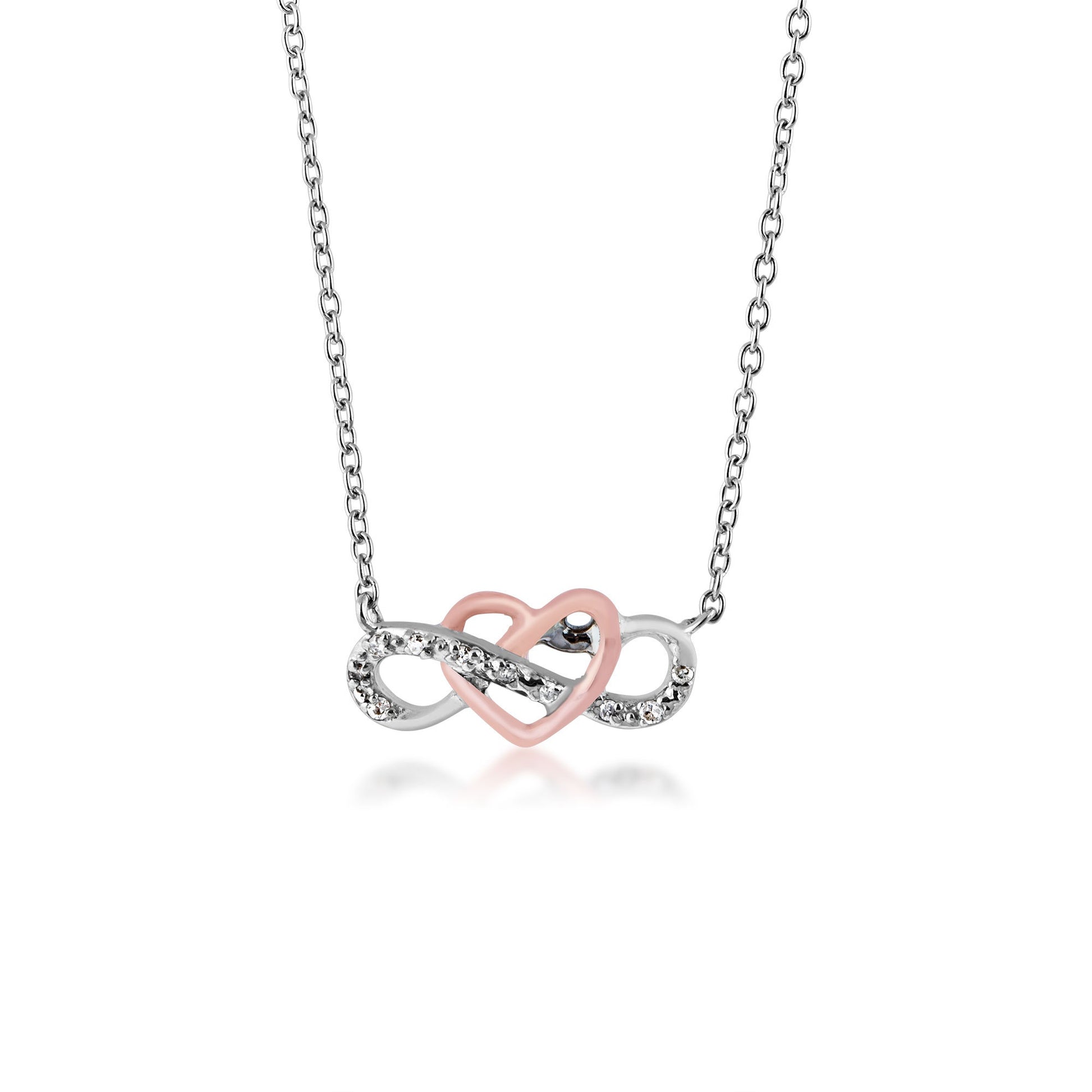 .05 ct. tw. Diamond Infinity Pendant with Rose Plated heart in Sterling Silver