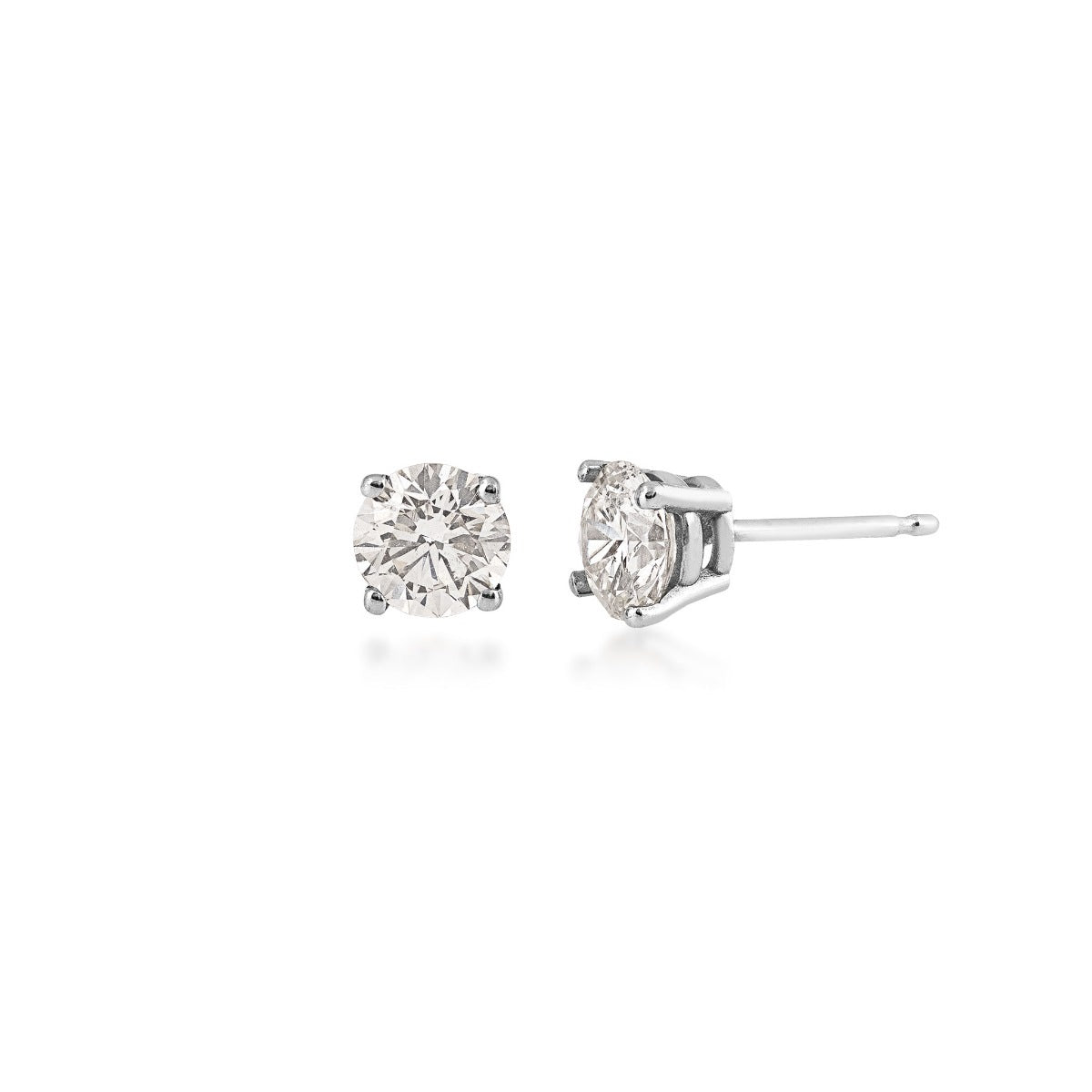 1 ct. tw. A Quality Round Brilliant Diamond Solitaire Earrings in 14K White Gold
