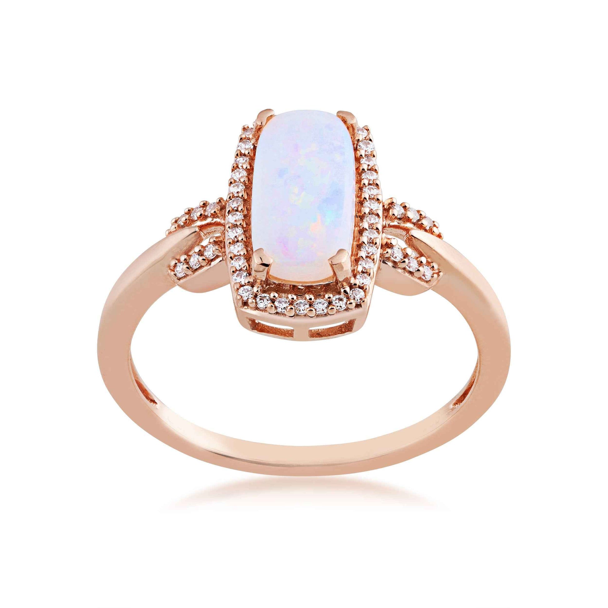 Opal and 1/8 ct. tw. Elongated Cushion Cut Diamond Halo Ring in 10K Pink Gold