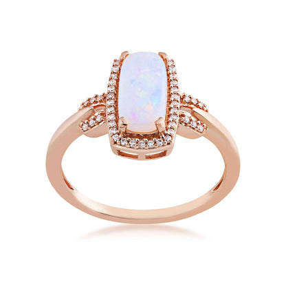 Opal and 1/8 ct. tw. Elongated Cushion Cut Diamond Halo Ring in 10K Pink Gold