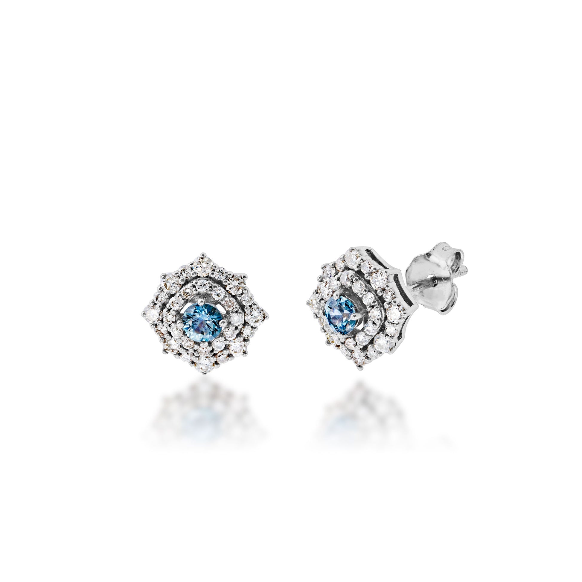 Montana Sapphire and 1/2 ct. tw. Diamond Double Star Halo Earrings in 14K White Gold