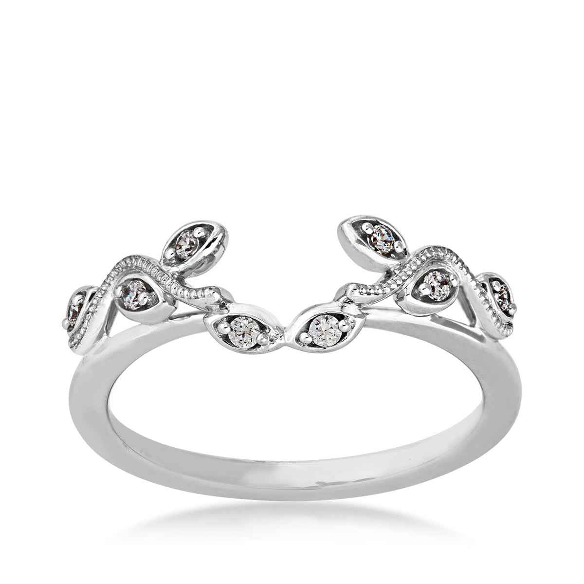 1/10 ct. tw. Vintage Leaf Inspired Diamond Ring Enhancer with Milgrain Detailing in 14K White Gold
