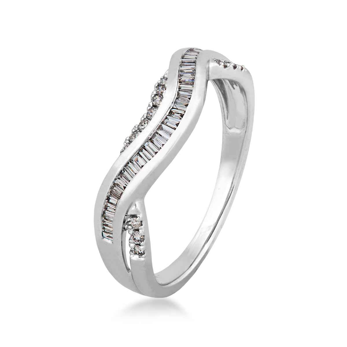 1/4 ct. tw. Tapered Baguette Diamond Curve Anniversary Ring in 14K White Gold front view