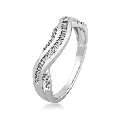 1/4 ct. tw. Tapered Baguette Diamond Curve Anniversary Ring in 14K White Gold front view