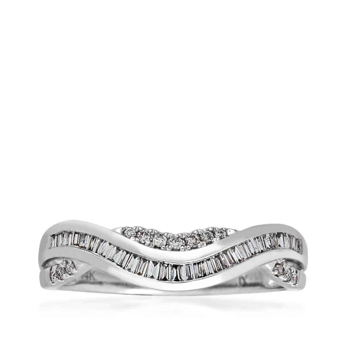 1/4 ct. tw. Tapered Baguette Diamond Curve Anniversary Ring in 14K White Gold close-up detail