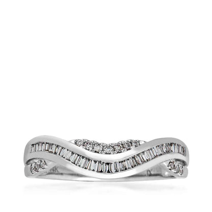 1/4 ct. tw. Tapered Baguette Diamond Curve Anniversary Ring in 14K White Gold close-up detail