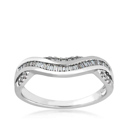 1/4 ct. tw. Tapered Baguette Diamond Curve Anniversary Ring in 14K White Gold