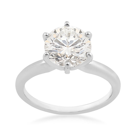 Natural 3 ct. tw. Round Brilliant Diamond Solitaire Engagement Ring in 14K White Gold