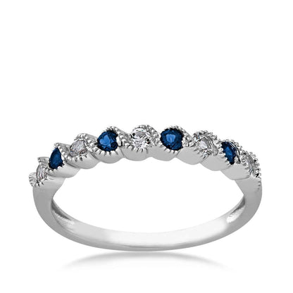 Created Sapphire & White Topaz Stackable Ring with Milgrain Twist Band in 10K White Gold