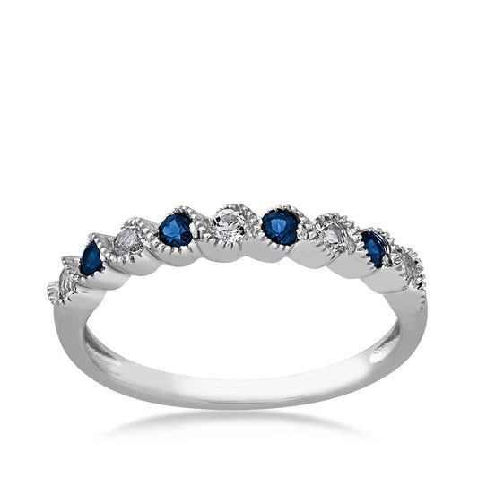 Created Sapphire & White Topaz Stackable Ring with Milgrain Twist Band in 10K White Gold