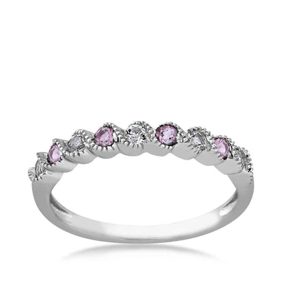 Created Alexandrite & White Topaz Stackable Ring with Milgrain Twist Band in 10K White Gold
