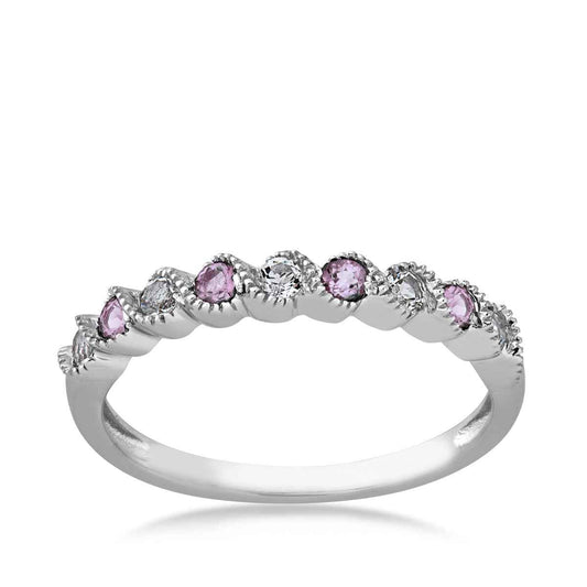 Created Alexandrite & White Topaz Stackable Ring with Milgrain Twist Band in 10K White Gold