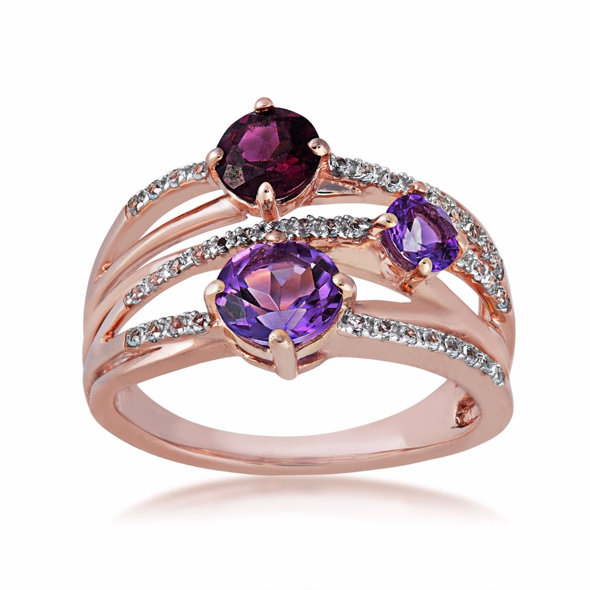 Multi-Gemstone and 1/6 ct. tw. Diamond Crossover Ring in 10K Pink Gold